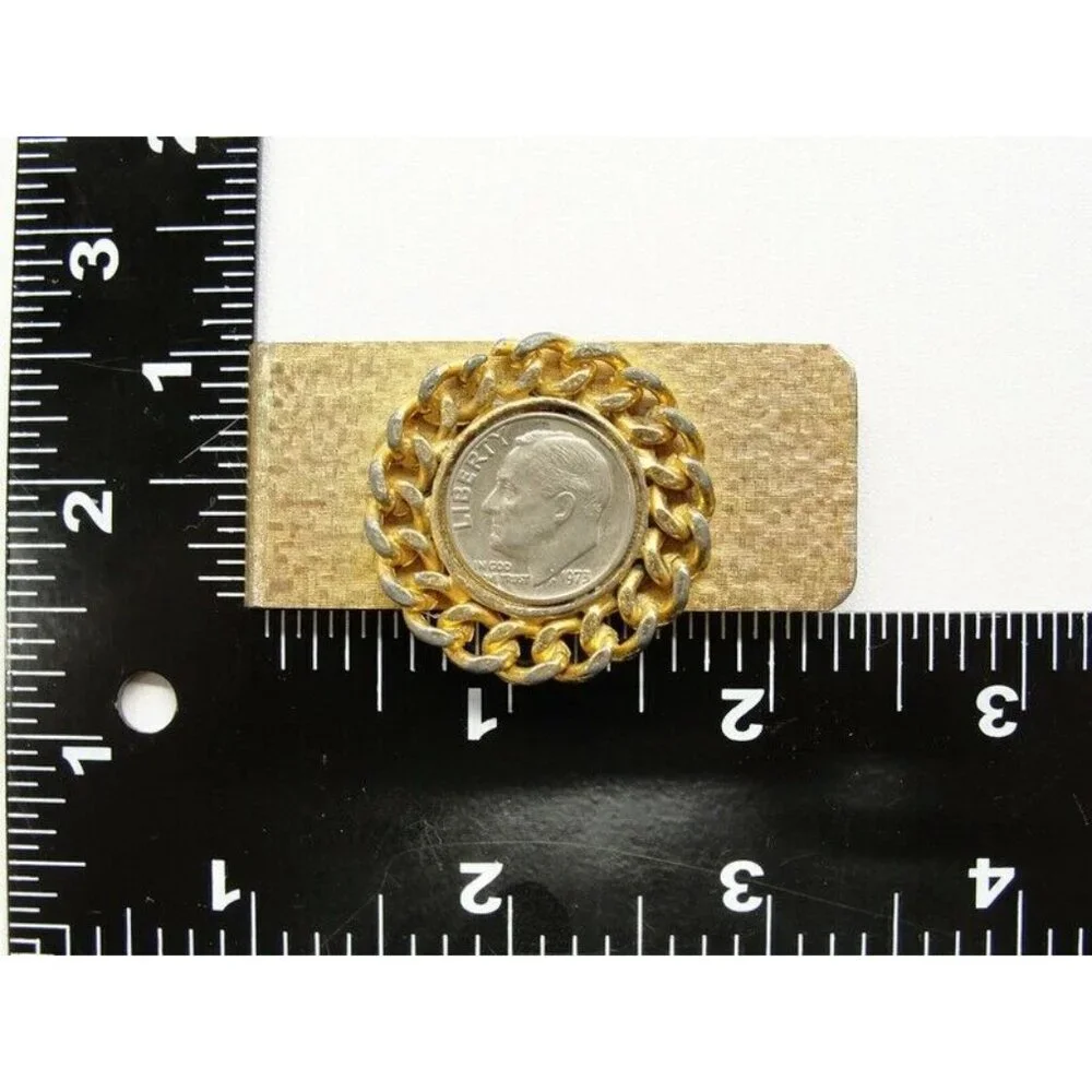 Money Clip Roosevelt Dime 1973 Gold Tone Credit Card Cash ID Holder